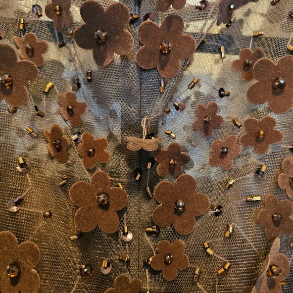 NWT | Mac Duggal Brown Embellished Illusion High Neck Long Sleeve Fit & Flare - Picture 8 of 8